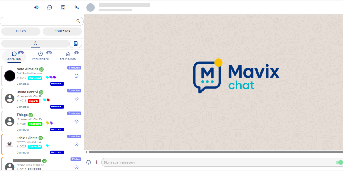 Painel de atendimento Mavix Chat